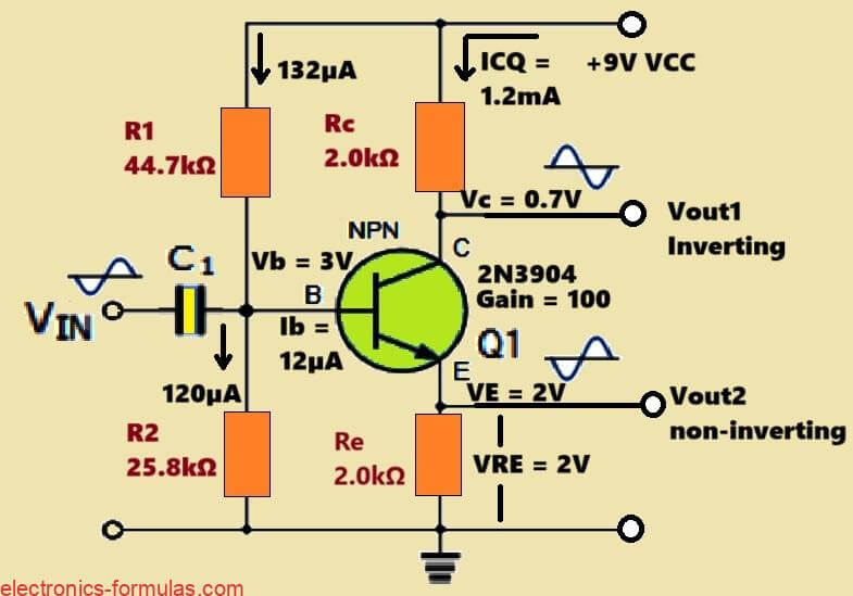 calculated Phase Splitter BJT circuit